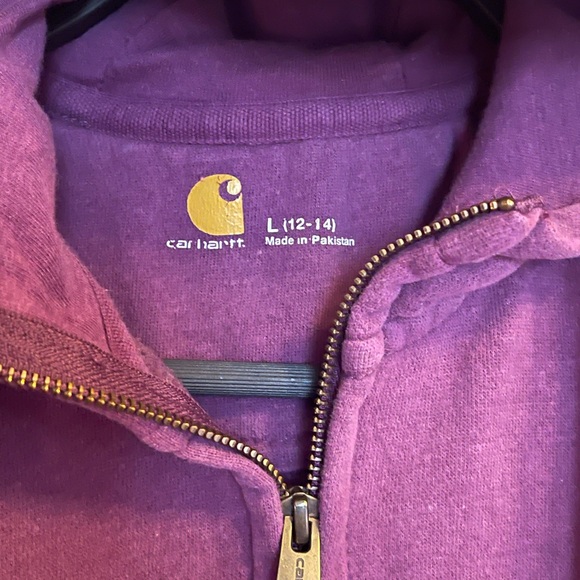 Carhartt purple hooded w drawstring full zip size L(12/14) front pockets - Picture 5 of 5